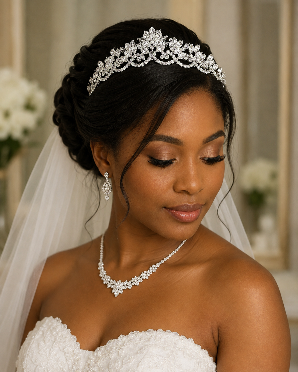 Vintage Crystal Bridal Tiara #7009 – Rhodium-Plated Wedding Crown