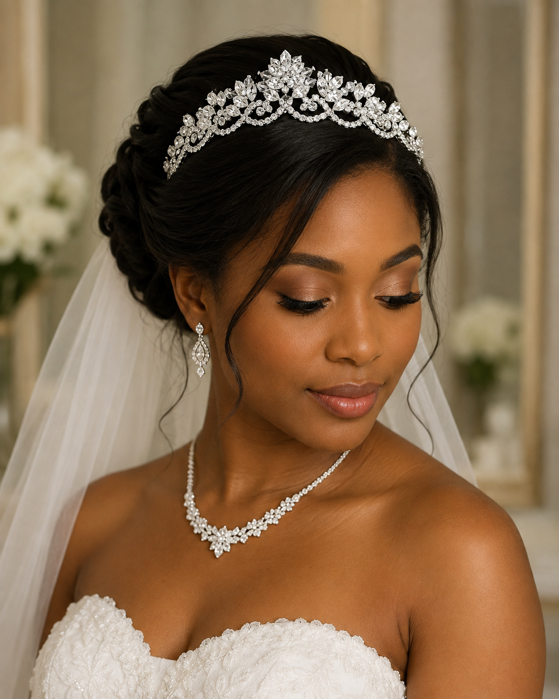 Vintage Crystal Bridal Tiara #7009 – Rhodium-Plated Wedding Crown