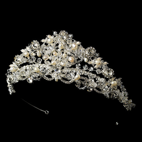 Luxury Pearl & Crystal Bridal Tiara #7825 | Elegant Wedding Crown