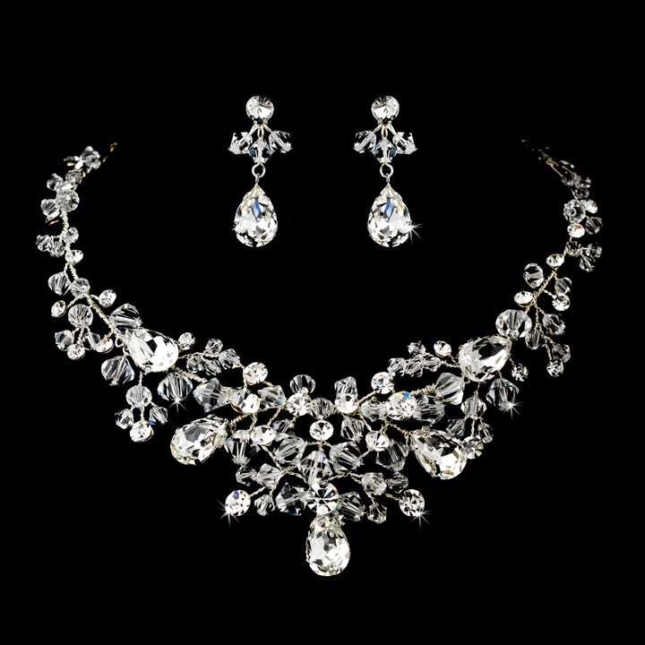 Celeste Silver Crystal Bridal Necklace & Earring Set #9786