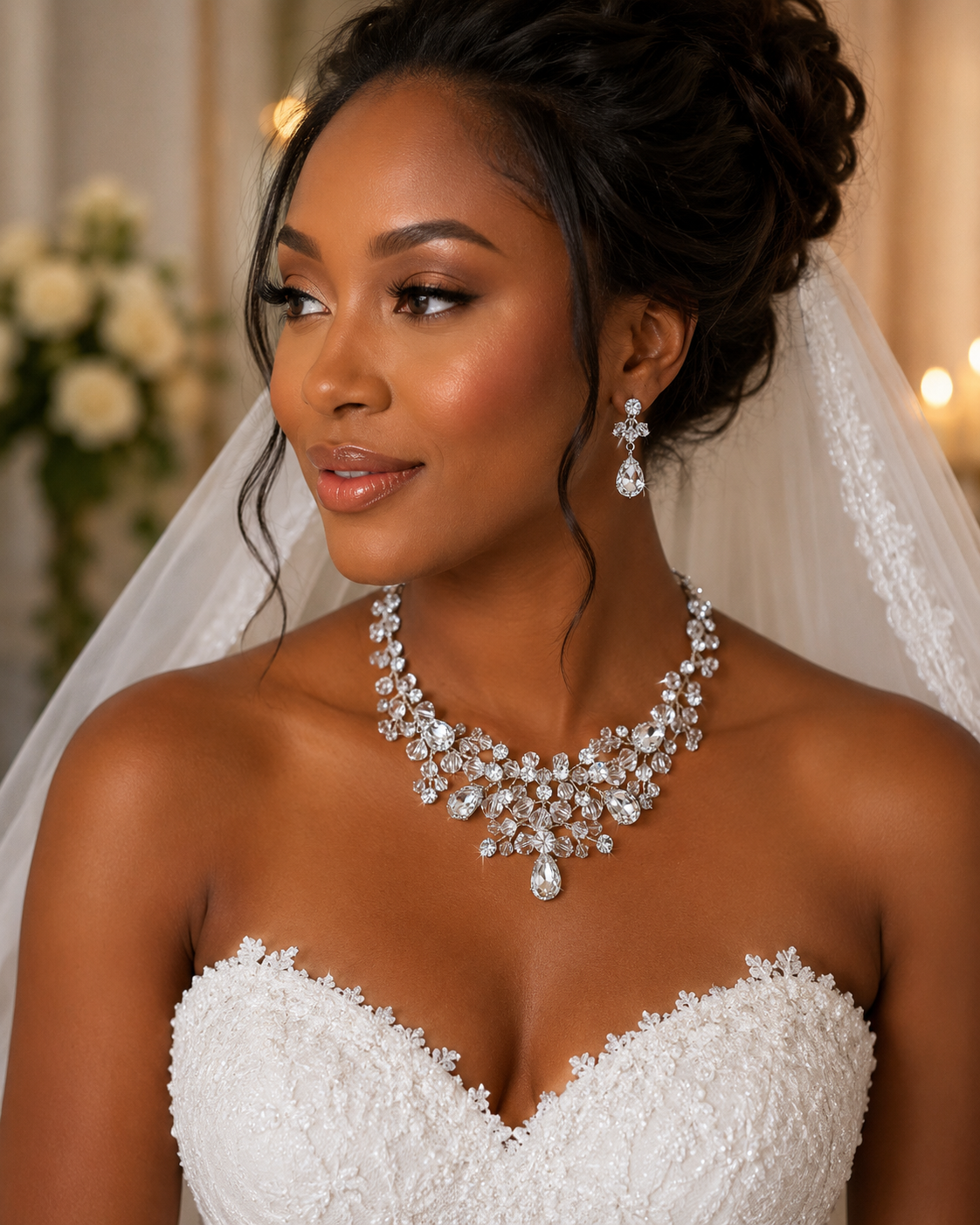 Celeste Silver Crystal Bridal Necklace & Earring Set #9786