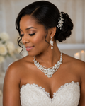 Silver Ivory Freshwater Pearl & Crystal Bridal Jewelry Set #7825