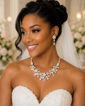 Silver Pearl & Crystal Floral Bridal Jewelry Set #8001